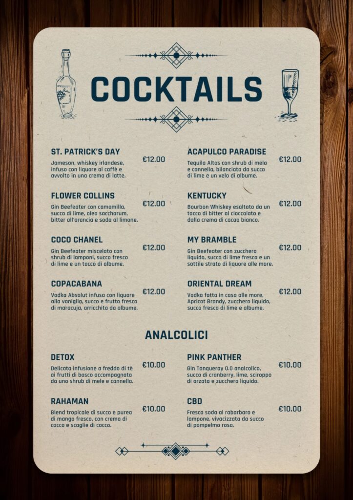 Menù Cocktails